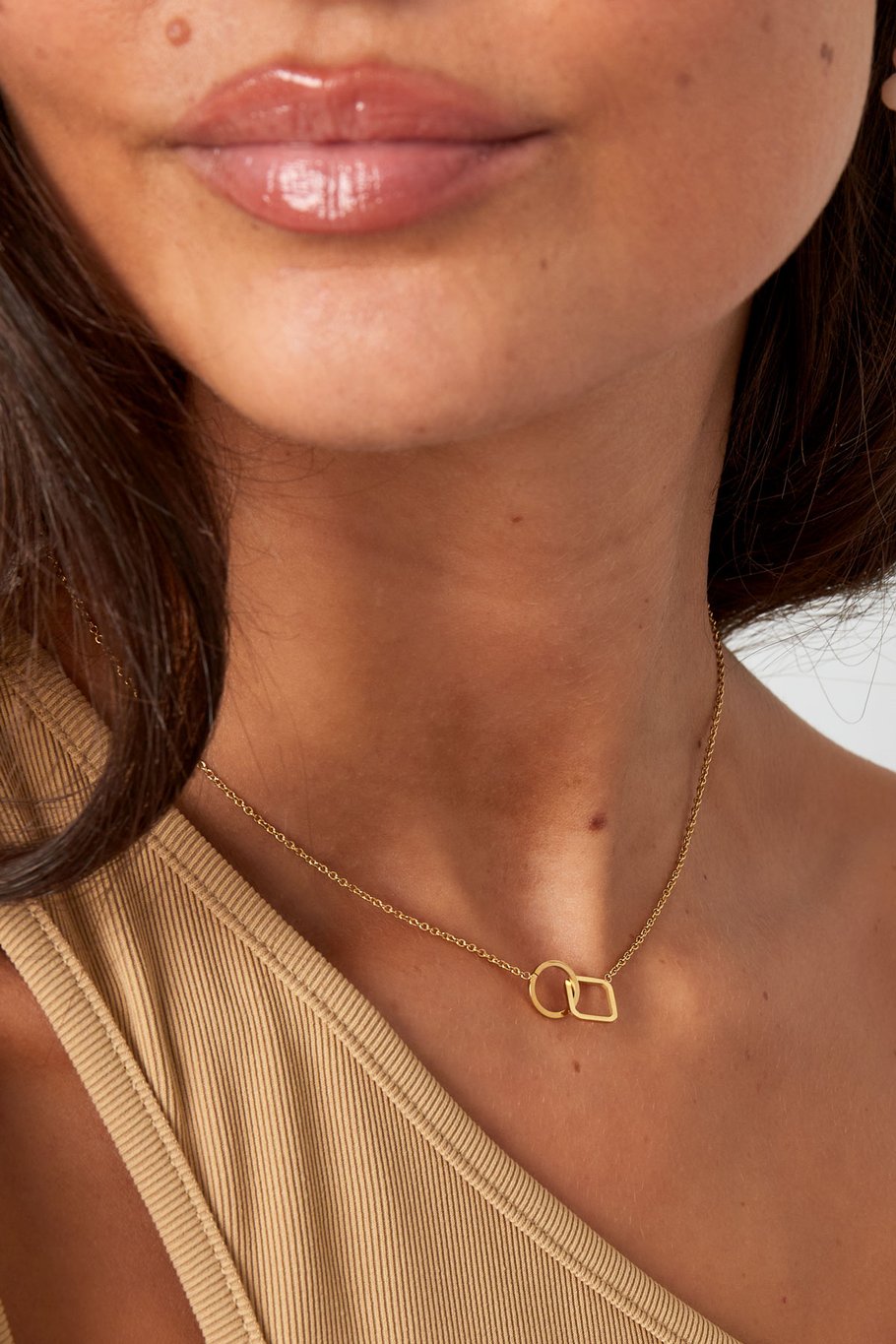 Quadratisch und rund verbundene Kette – Goldfarbe - Goldfarbefarbe Bild3